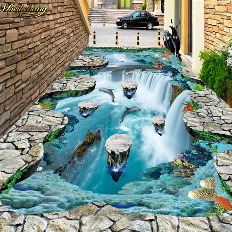 Фотообои 3D beibehang для пола с изображением скал водопада птиц ванной кухни |