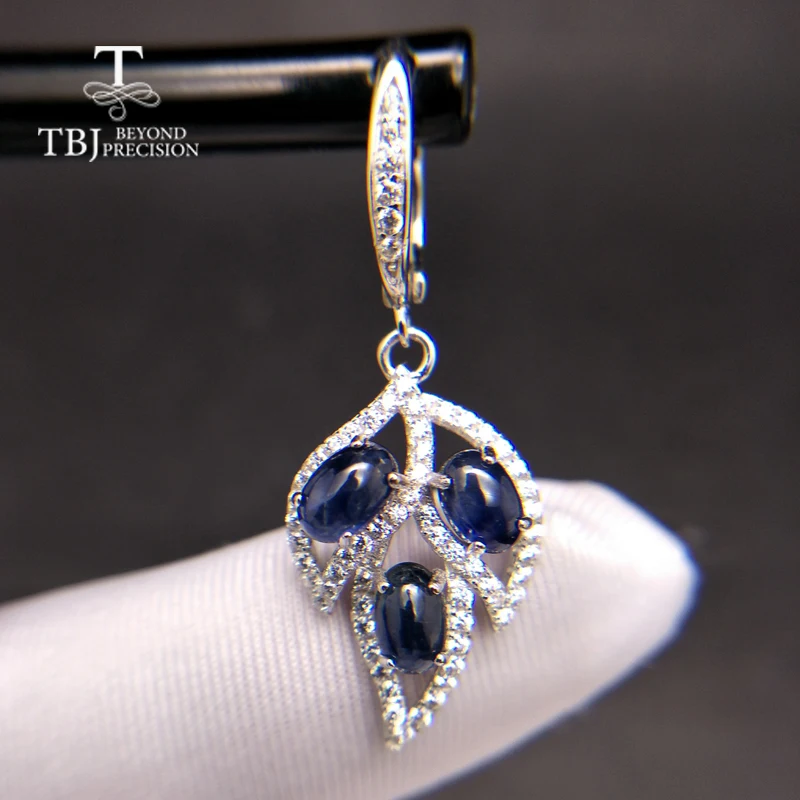 TBJ Tree leaf jewelry set with blue sapphire clasp earring and pendant in S925 silver elegant for women ladies as gift | Украшения и