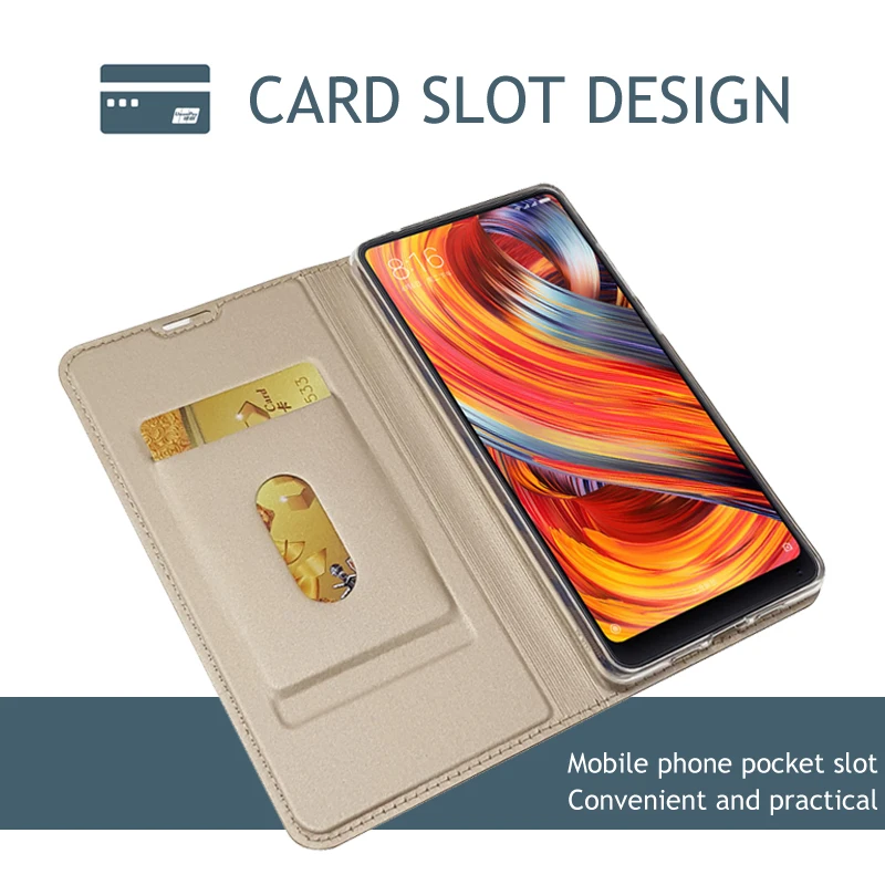 Чехол для Xiaomi Mix 2S из мягкой искусственной кожи с подставкой и отделением карт