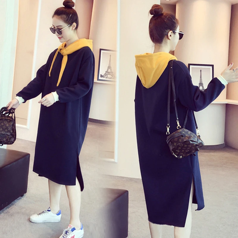 Новинка Осень зима 2017 женское длинное платье свитер с капюшоном из плотного