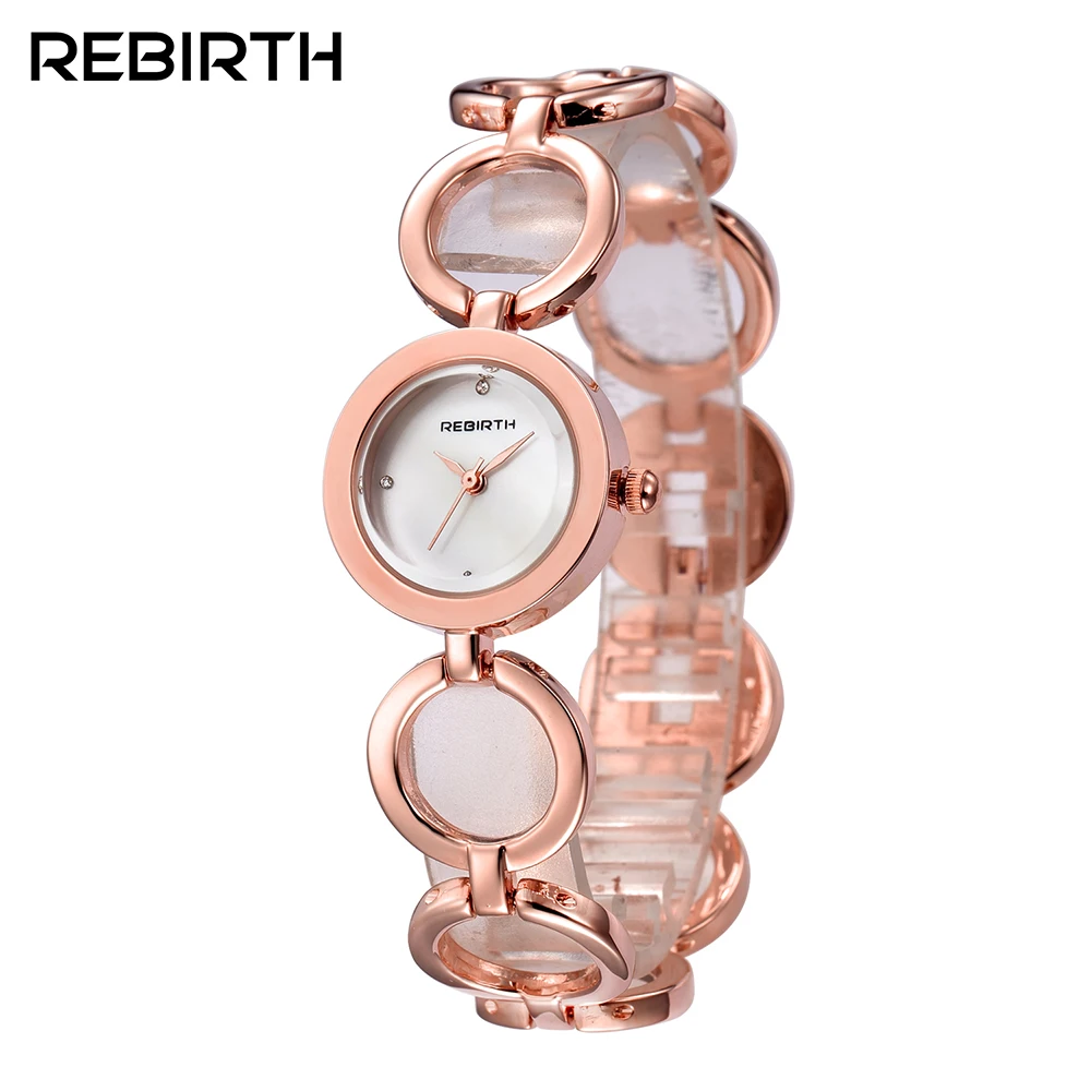 Модные брендовые роскошные золотые часы REBIRTH для женщин полностью стальной