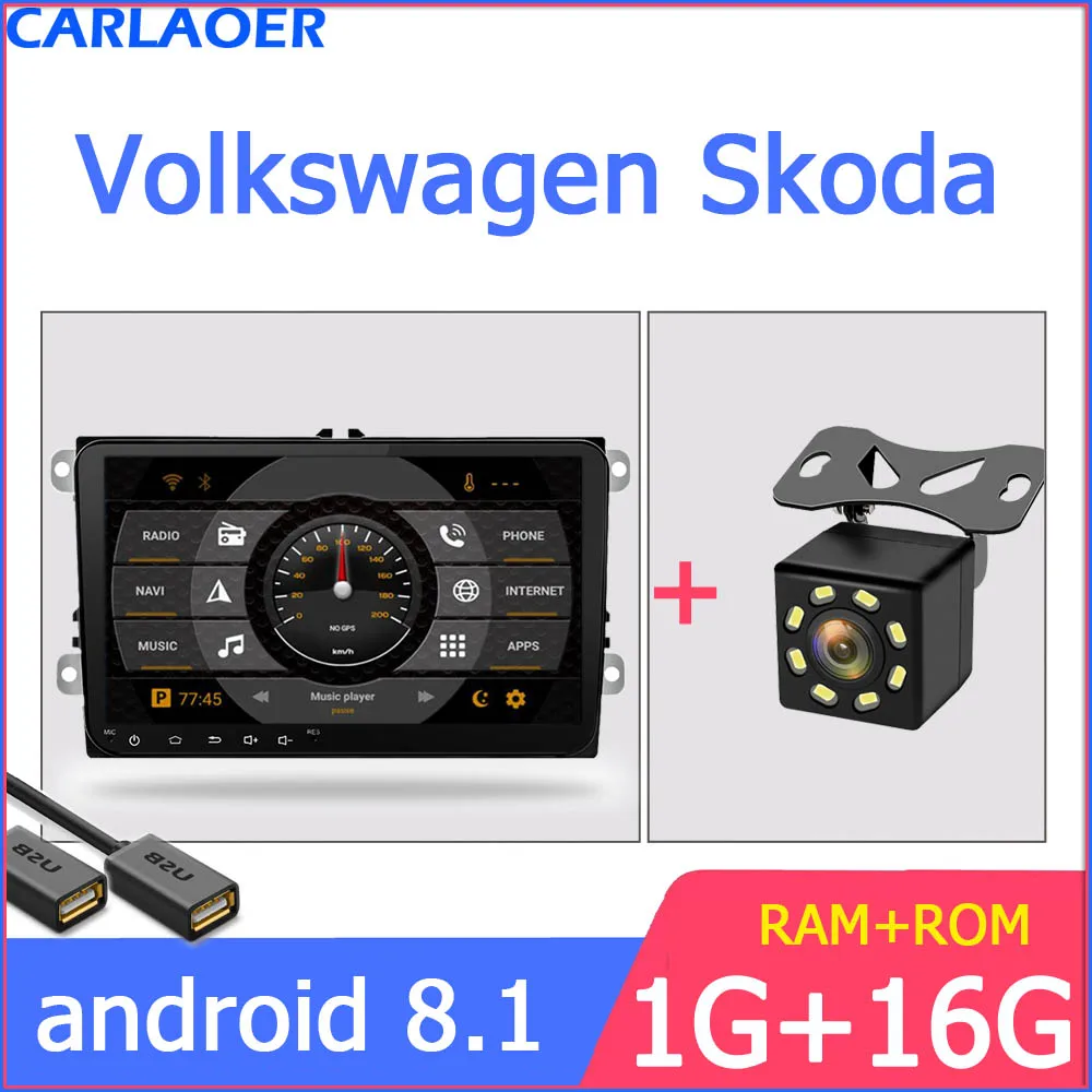 " Android Автомобильный GPS навигатор 2 DIN для VW Volkswagen GOLF 5, 6 Polo Passat b5, Jetta Tiguan Touran Skoda, canbus, руль - Цвет: 1GB RAM 16GB ROM CAM