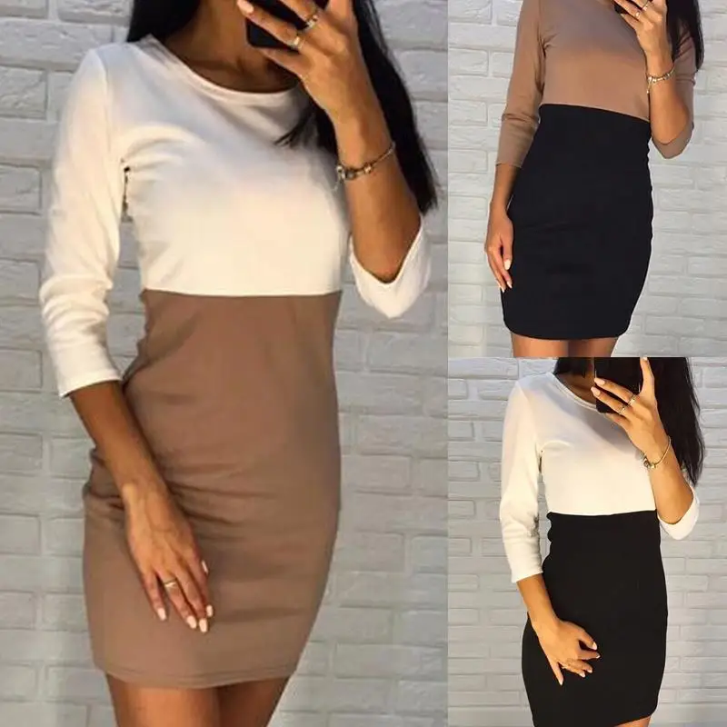 Для женщин весна лоскутное мини-платье женские Костюмы Bodycon Сексуальная Клуб
