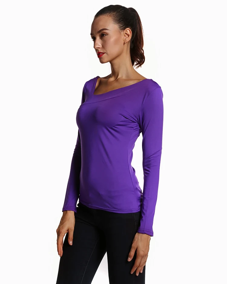 Женская элегантная рубашка фиолетового цвета с v-образным вырезом и длинным