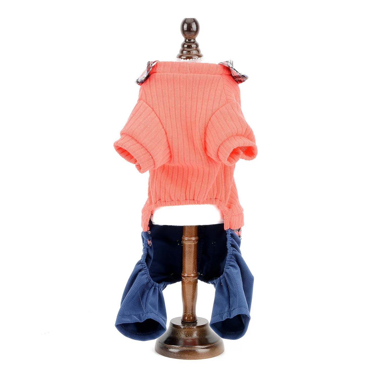 Small Dog Sweater with Plaid Shirt Collar Warm Outfits Student Style Pet Jumper Pants Puppy Knitwear for Autumn Winter |