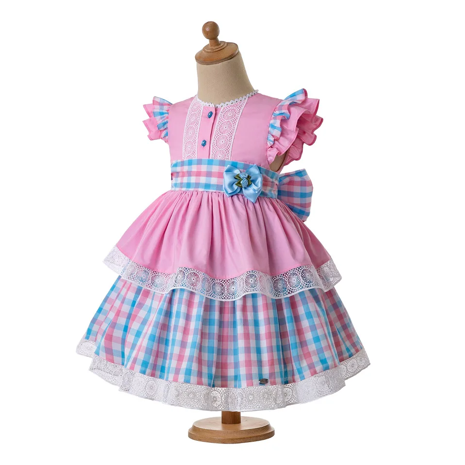 Pettigirl Cute Pink Girls Summer Dress Fly Sleeve Heart-Shaped Hollow With Handmade Flowers&ampHeadwear Kids Clothing | Детская одежда
