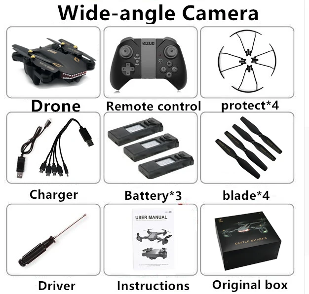 Wide-angle 200W 3B Visuo XS809S мини складной селфи RC Дрон Wifi FPV камера 20 минут полета RC Квадрокоптер XS809HW обновленная версия - Цвет: Wide-angle 200W 3B