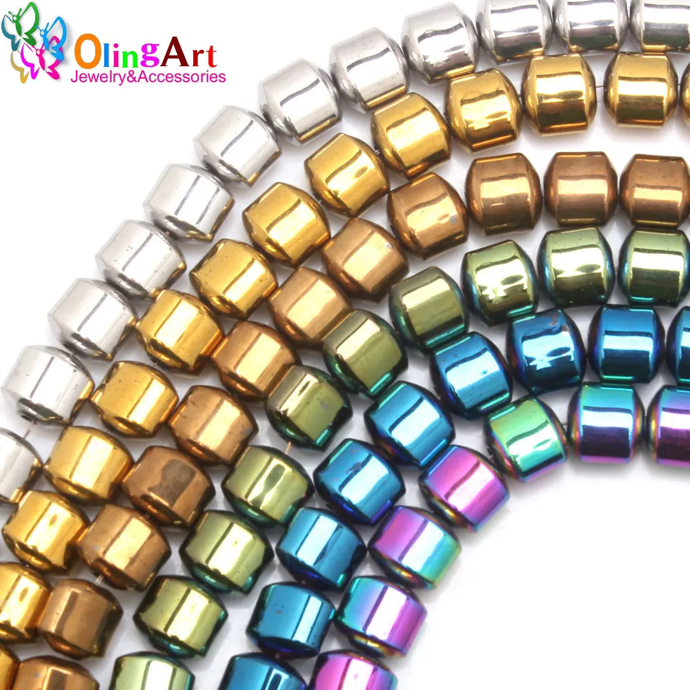 

7MM 30pcs/lot Flat square shaped metal mixed color AAA quality Natural Hematite Stone beads DIY Necklace Jewelry Making OlingArt