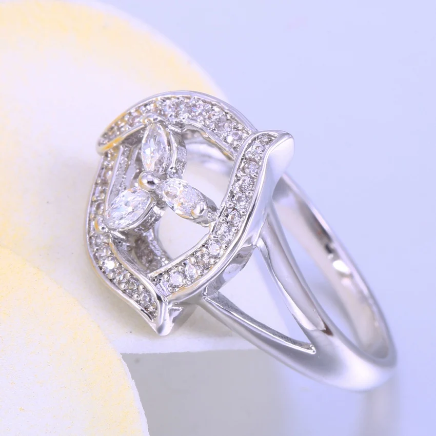 Чжэ Вентилятор Кольца с листьями Мода ААА кубического циркония украшения