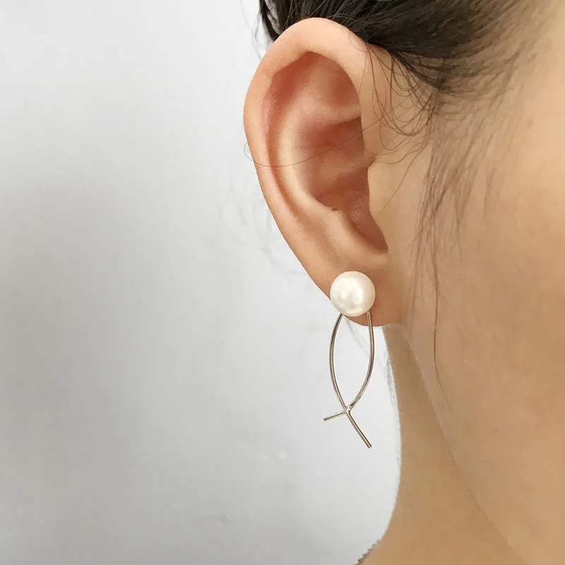 Женские длинные серьги-подвески из серебра 925 пробы с натуральным пресноводным