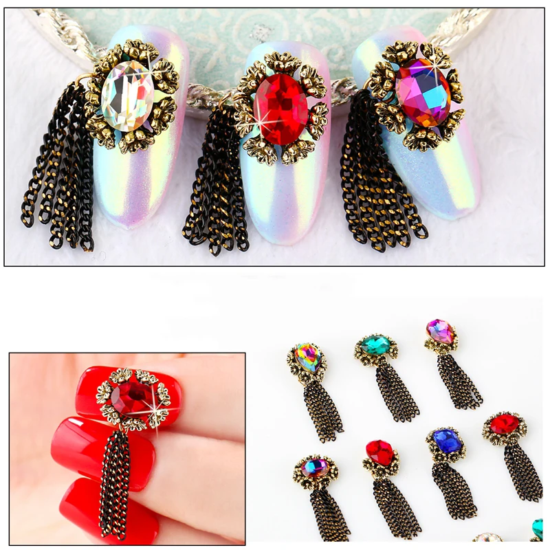 MTSSII 2018 Панк стиль кисточки цепи гвоздики стразы ювелирные изделия профессиональные арт-шармы DIY маникюр 3D блестящие украшения.