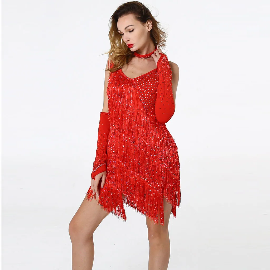 Женское платье с бахромой без рукавов блестками|Женские платья| |