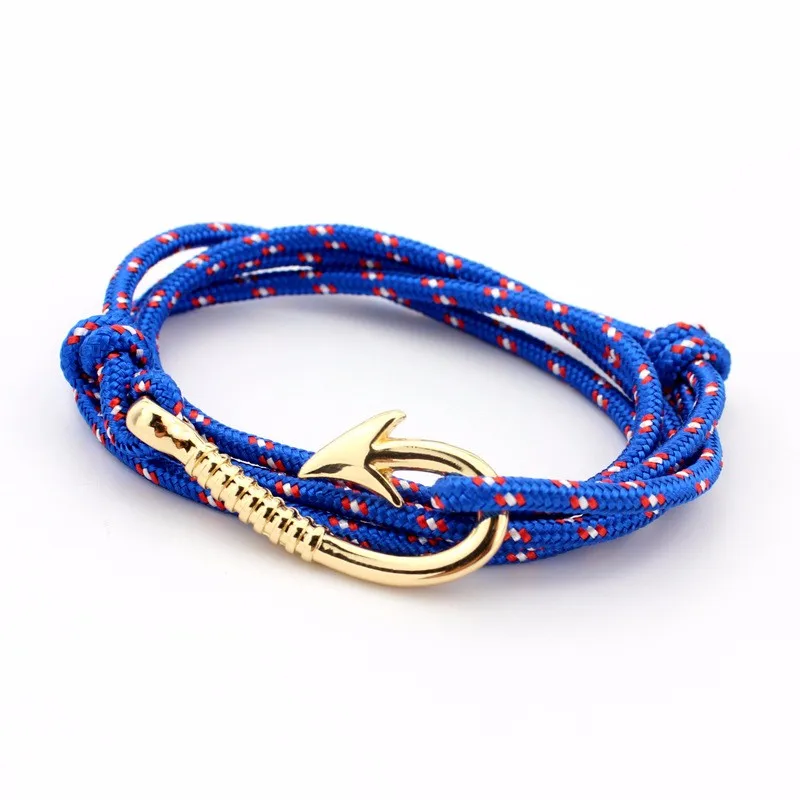 B1177Gold blue BOYULIGE, новинка, мужской браслет с якорем, Золотой металлический якорь, веревка для выживания, спортивные крючки, Морской стиль, браслет для мужчин и женщин, ювелирное изделие, подарок - Окраска металла: B1177Gold blue