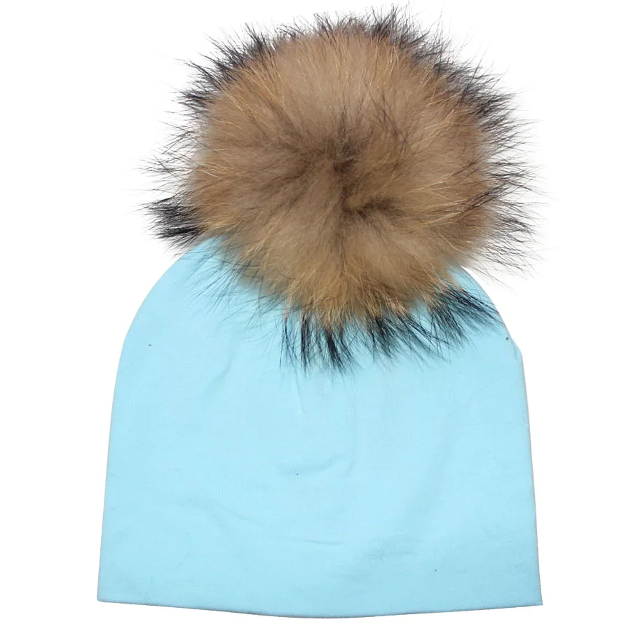 Newborn light blue Хлопковая шапочка для младенца для новорожденных мальчиков и девочек от 0 до 3 месяцев, шапка для новорожденных с помпонами, черные, белые, серые, розовые вязаные шапочки, весенне-осенние зимние шапки - Цвет: Newborn light blue