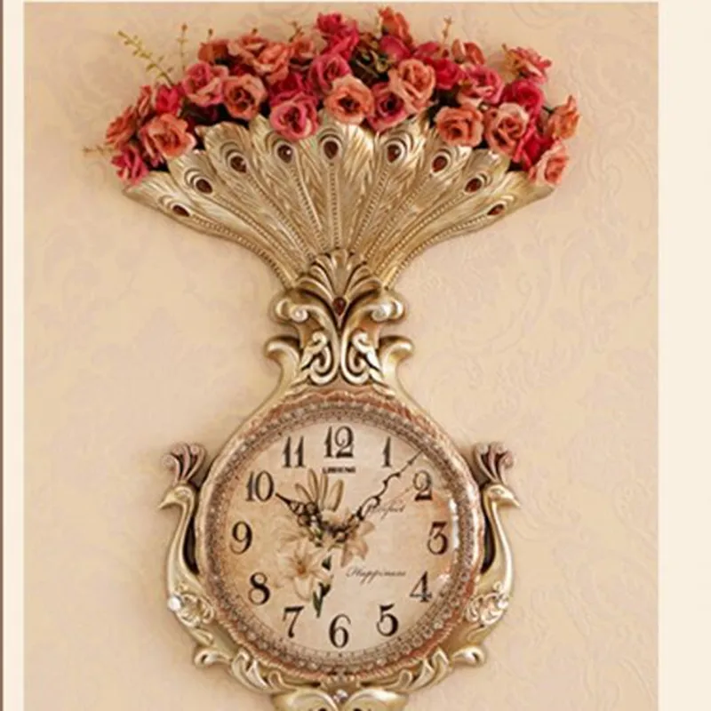 Deluxe Atmospheric European-style Living Room Creative Clock Fashion Household Silent Quartz Artificial Flower Wall clock | Дом и сад