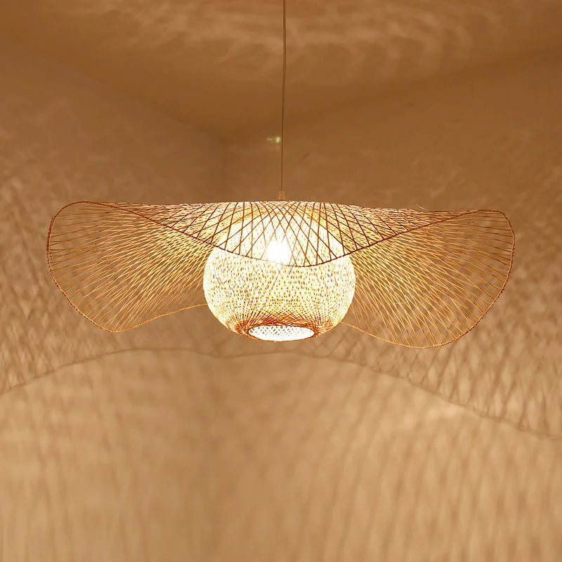 Lámpara de techo de mimbre tejida de bambú para sala de estar, lámpara de pasillo, hotel, restaurante