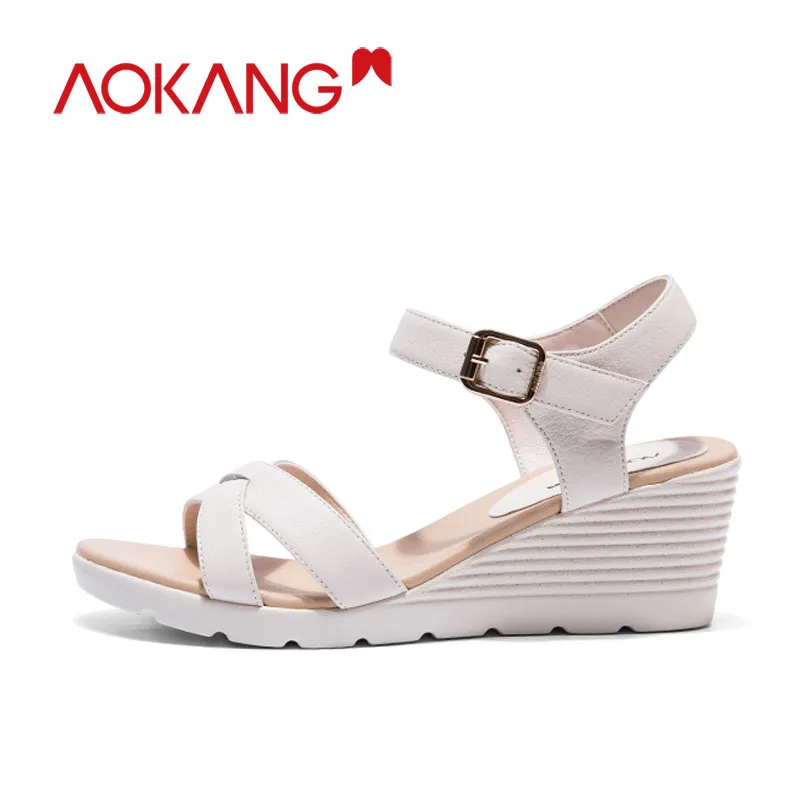 Женские босоножки на танкетке AOKANG летние высоком каблуке Chaussures Femme платформе 2019 |