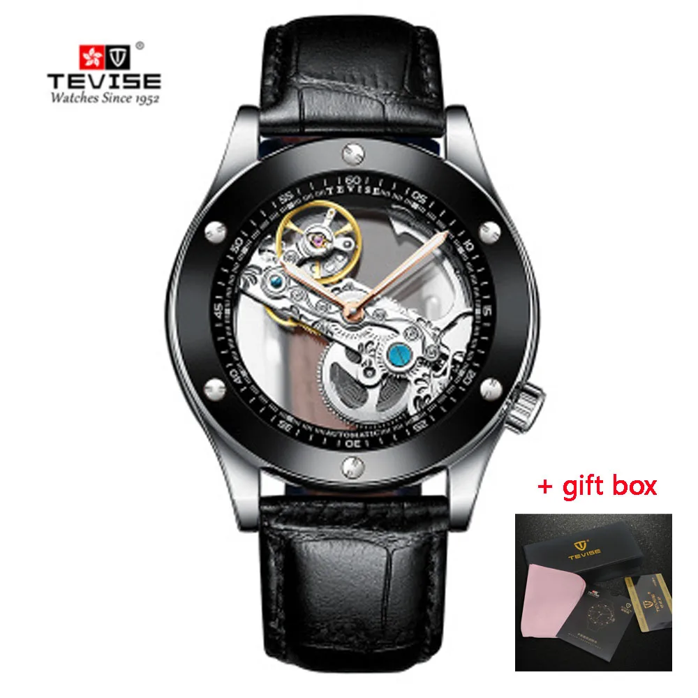 silver black TEVISE, мужские часы, Лидирующий бренд, Роскошные, скелет, автоматические механические часы для мужчин, с автоматическим заводом, Tourbillon часы, Relogio Masculino - Цвет: silver black