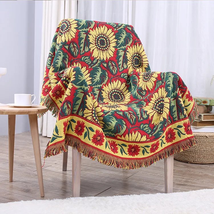 Подсолнух жаккард 100% хлопок одеяло богемный кисточкой диван кровать/Самолет