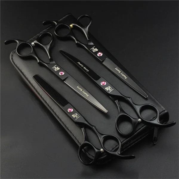 PK-704 black Профессиональные 7,0 дюймовые ножницы для ухода за домашними животными, наборы для собак, ножницы для стрижки волос, прямые и истончающие и изогнутые ножницы - Цвет: PK-704 black