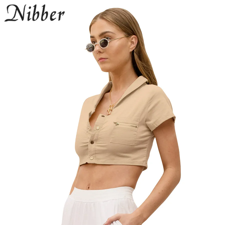 Nibber, летние модные рубашки, хлопок, кроп-топы, женская футболка,, горячая Распродажа, дизайн с отворотом, одноцветная Базовая Повседневная футболка с коротким рукавом