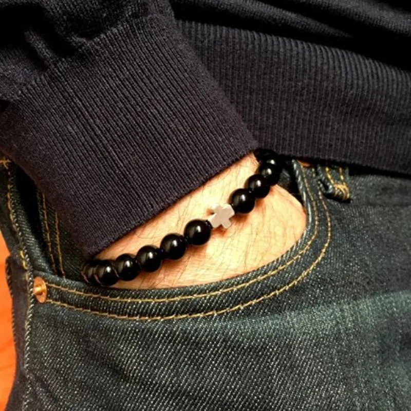 

Cross Men Bracelet Natural 8mm Stone Handmade Beads Bracelets & Bangles for men women Charm Jewelry gift