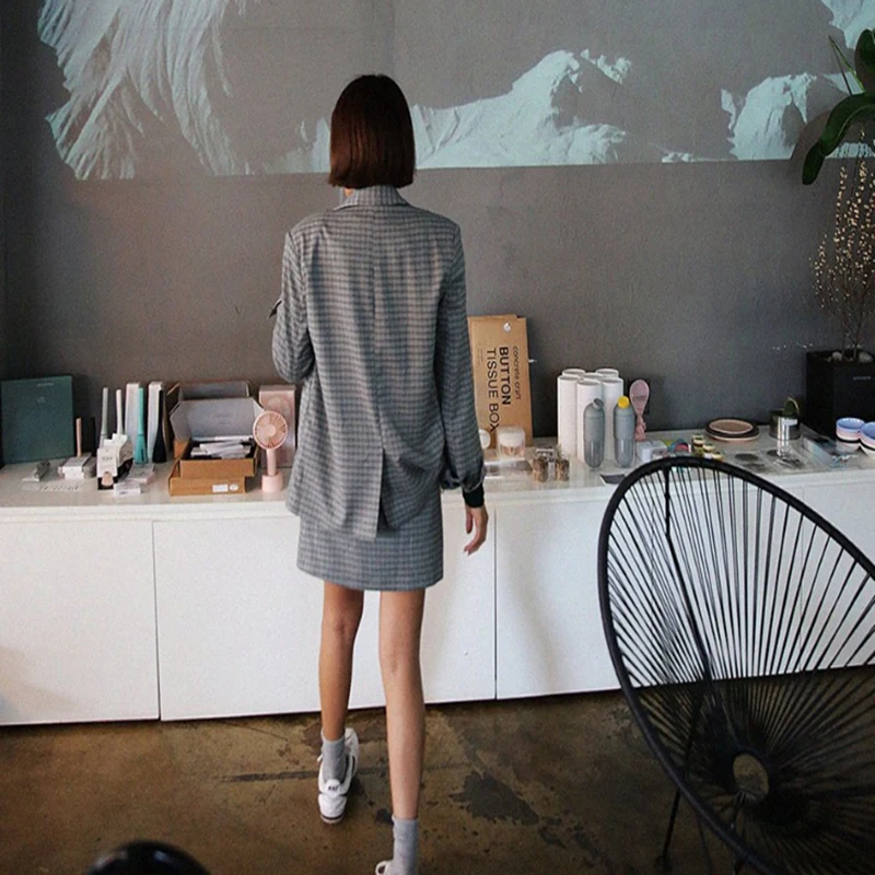 

RUGOD 2018 New Arrival Fashion Skirt Suits Women 2 Two Piece Set Plaid Jacket & Skirt Suits Femme Tracksuits Outfits Plus Size