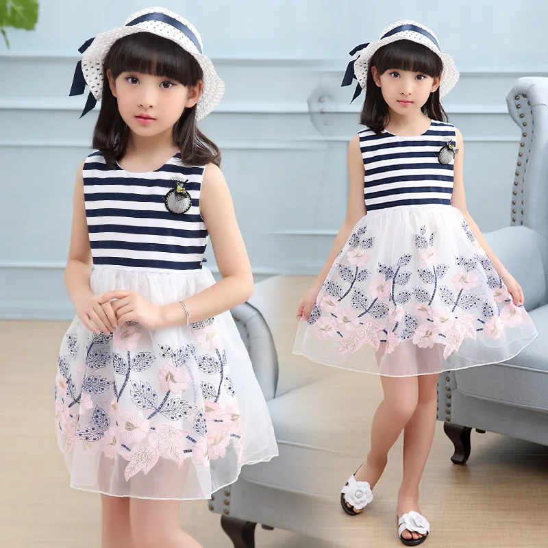 JMFFY Baby Girl Dress 2019 New Brand Floral Girls Summer Dresses Princess Kids For Clothing Sleeveless Striped Kid | Детская одежда и