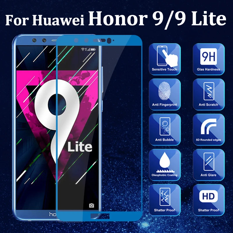 Полное покрытие Защитное стекло для huawei honor 9 lite защита экрана light lite9 huaweii honer tremp
