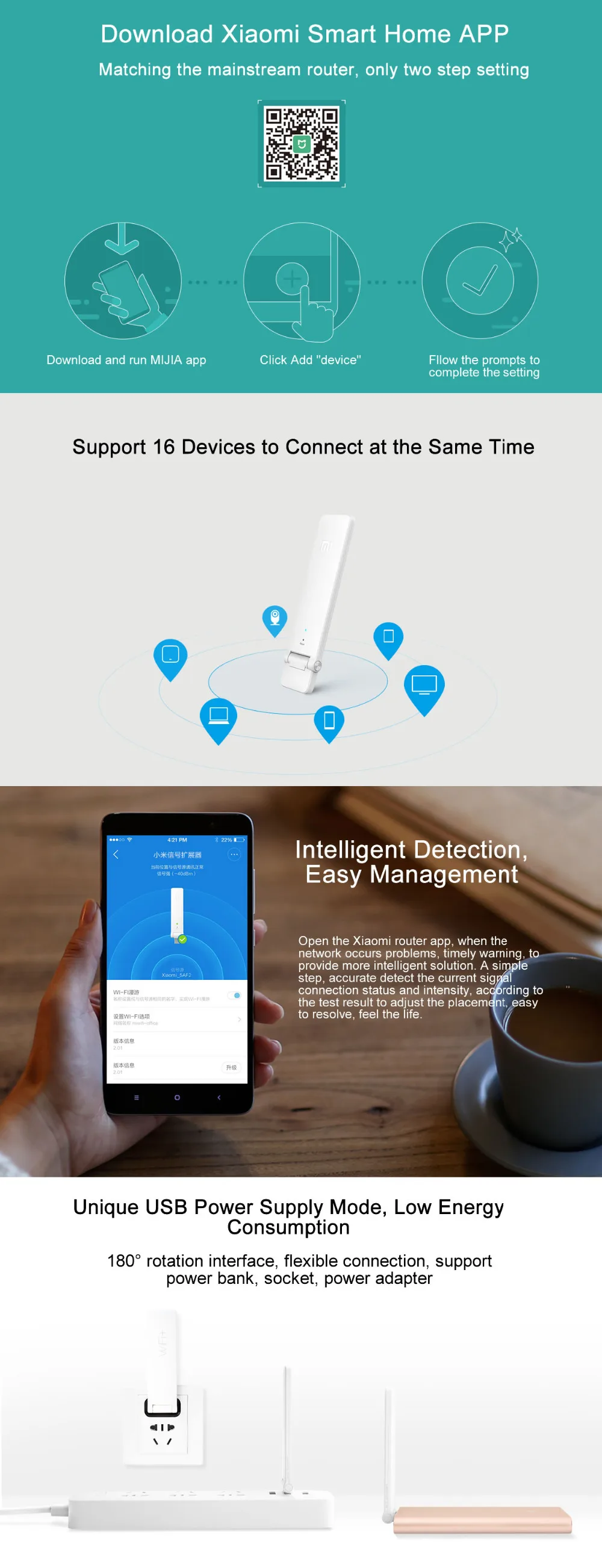 Xiaomi Mi Wi-Fi усилитель повторителя 2 беспроводной маршрутизатор Универсальный Repitidor усилитель сигнала 11N 300 Мбит/с
