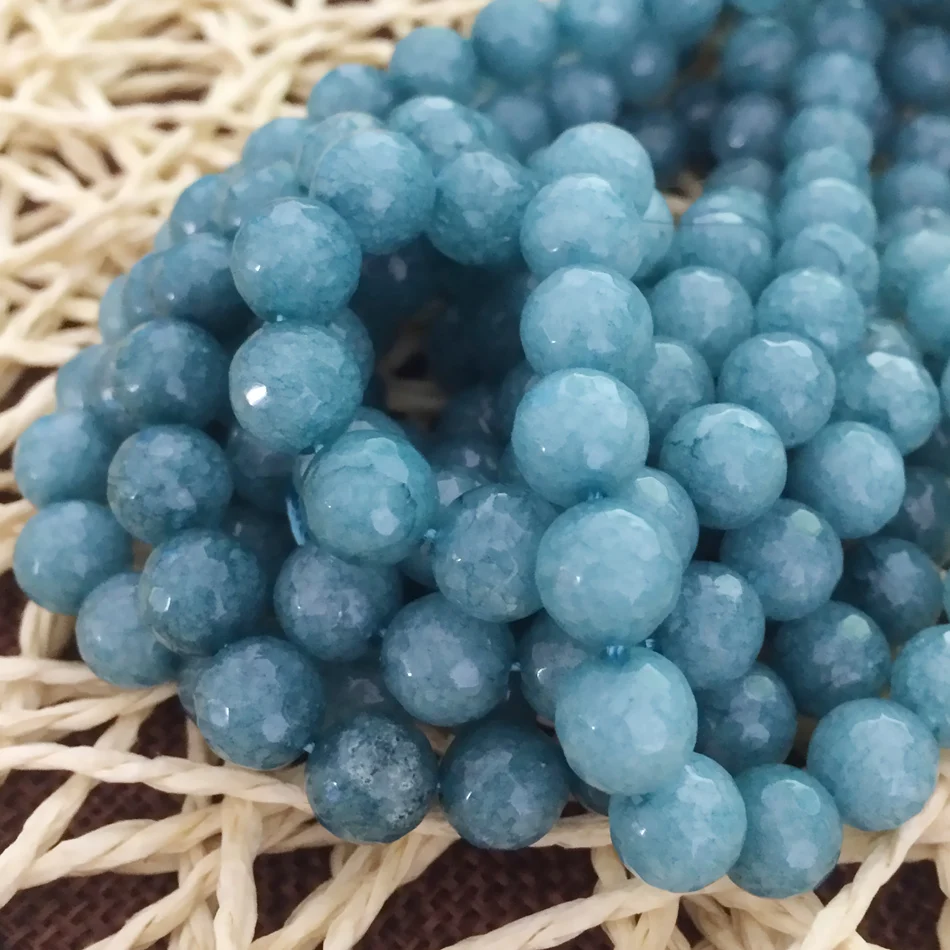 

Blue natural stone dyed chalcedony jades 4mm 6mm 8mm 10mm 12mm faceted round high quality loose beads diy jewelry 15inch B20