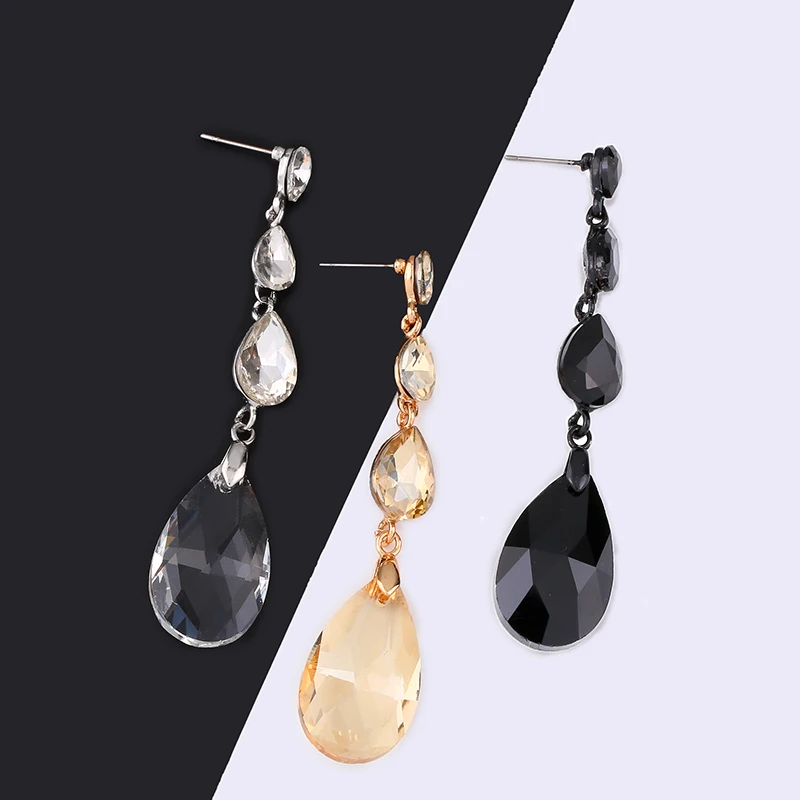 FLOLA Luxury Fashion Statement Water Drop Earring For Women Long Pendant Dangle Champagne Crystal Jewelry Brincos ersm55 | Украшения и