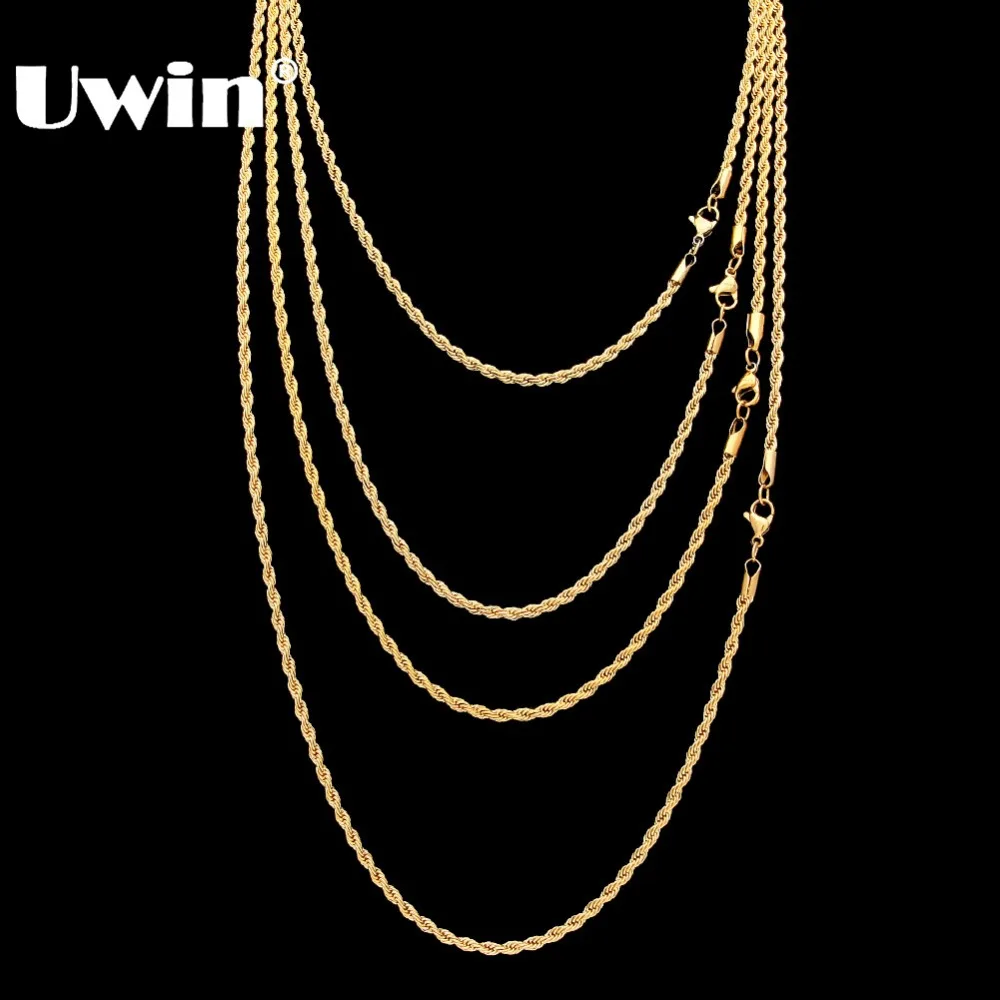 Uwin цепочка из нержавеющей стали 3 мм 18 дюймов 22 дюймов золотой серебряный цвет высокое качество хип-хоп модные украшения для мужчин/женщин
