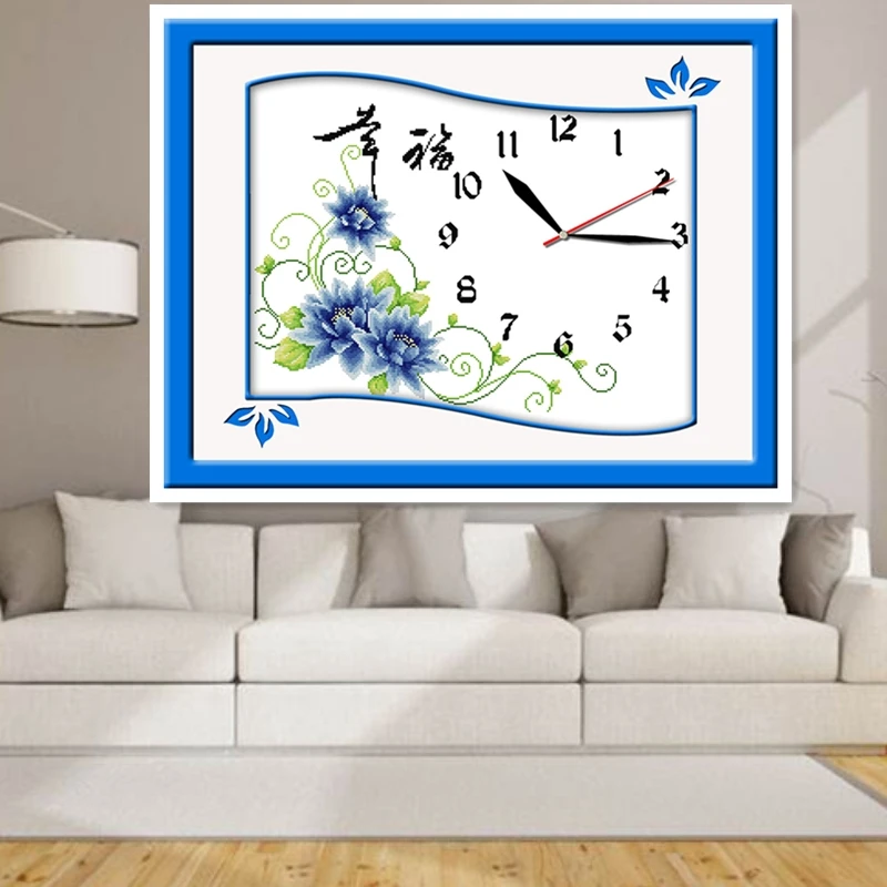 Happy Clock(new edition) 11CT 14CT Printed On Canvas Embroidery Cross Set Chinese Counted Stitch Pattern Home Decoration | Дом и сад