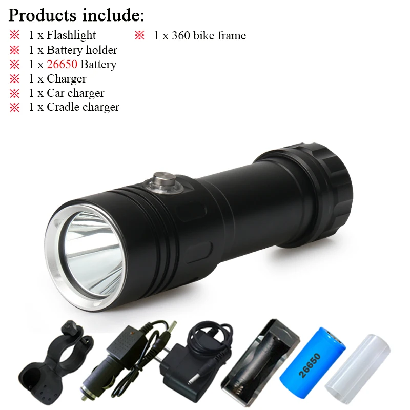 DIVE TORCH E1 CREE XM-L2 26650 or 18650 Diving light torch Underwater 100 m led dive lanterna Spotlight power display Diver diving flashlight - Испускаемый цвет: DIVE TORCH E1
