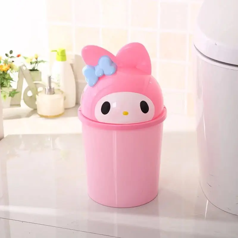 Melody A Cute Cat Table Bedroom Mini Trash Bin for Car Storage Bins Waste Basket with Lid Bathroom Trash Can Living Room Recycle Bin Pink - Цвет: Melody A