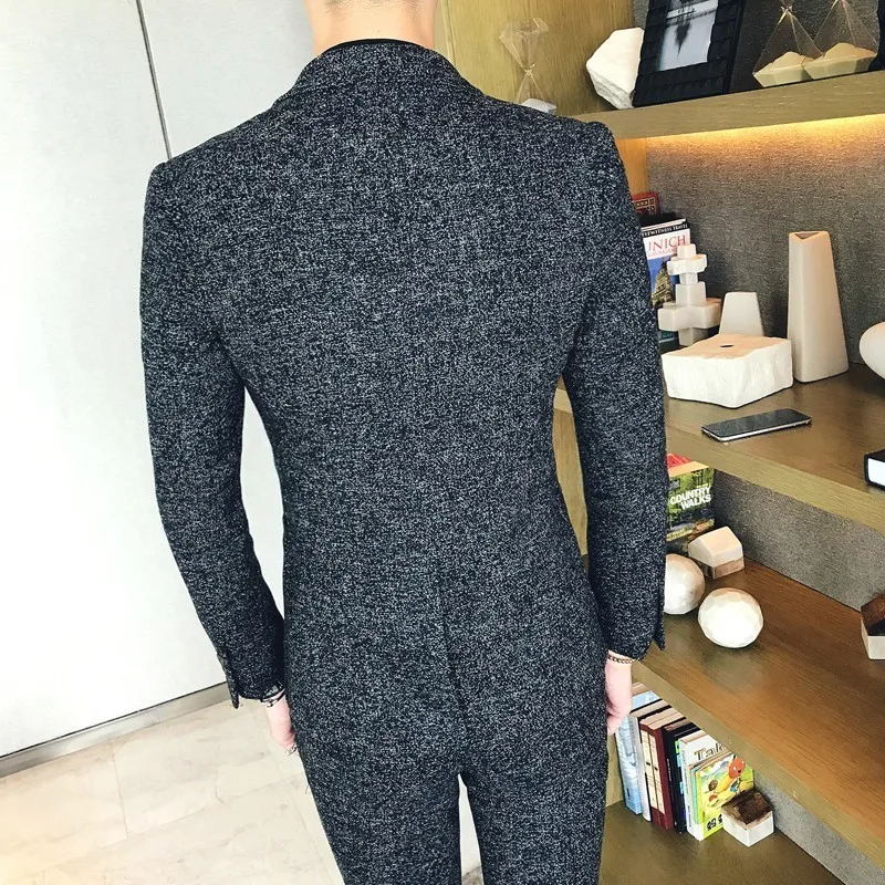 Only blazer grey Мужской твидовый костюм, английский мужской черный серый осенний зимний Свадебный костюм, мужской полный комплект одежды - Цвет: Only blazer grey