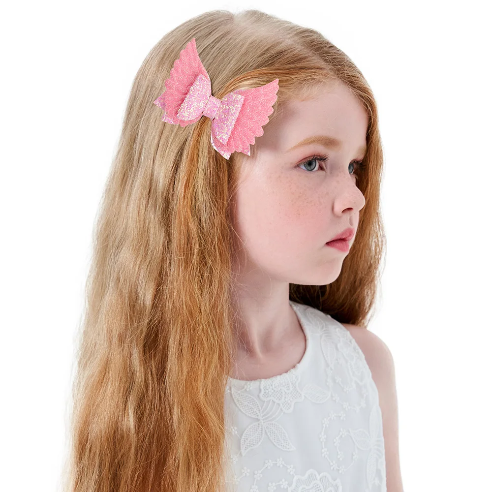 

1Piece 3.5inch Handmade Glitter Princess Hair Bows Clips Kids Wing Leather Hair Bows Girls Hair Accessories 026