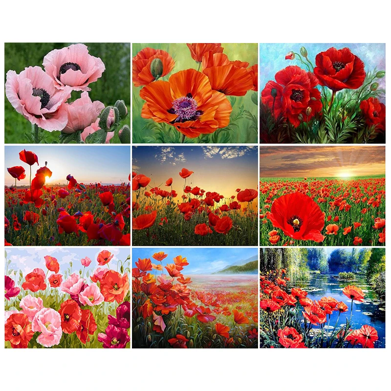 Diy Алмазная картина Poppy цветок вышивка крестиком квадратная иллюстрация полный