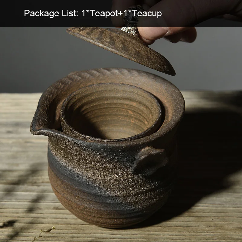 1 Teapot 1 Teacup Японский набор для чая из грубой керамики, быстрая чашка для путешествий, портативный 1 чайный горшок+ 1 чайная чашка+ 1 сумка для хранения, креативный винтажный домашний декор - Цвет: 1 Teapot 1 Teacup