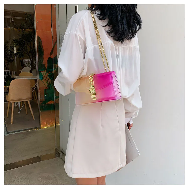 8 Colors Fashion Jelly Bag Casual Panelled Chain Shoulder Messenger Bags Summer Transparent Women Purse and Handbags Channel Bag