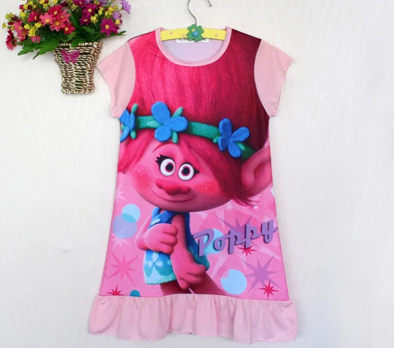 2017 Платье для маленьких девочек троллей Летнее платье с героями мультфильмов