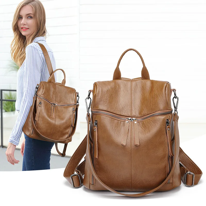 SHYMOON Women Backpacks Fashion Waterproof Travel Backpack Leather School Bags For Girl Feminine Multifuctional brown Mochila | Багаж и