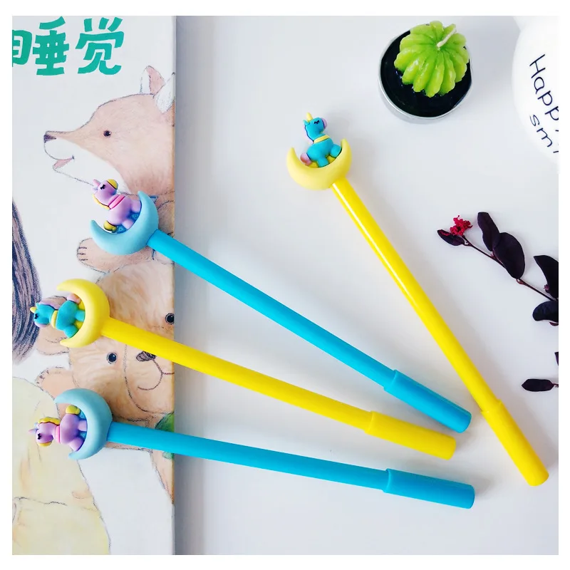 Ceny 30 Sztuk Księżyc Jednorożec żelowy Długopis Koreański Cartoon Biuro Szkoła Pisanie Długopisy Szkolne Materiały Papiernicze Księżyc Pióro Neutralne Prezenty Hurtowo