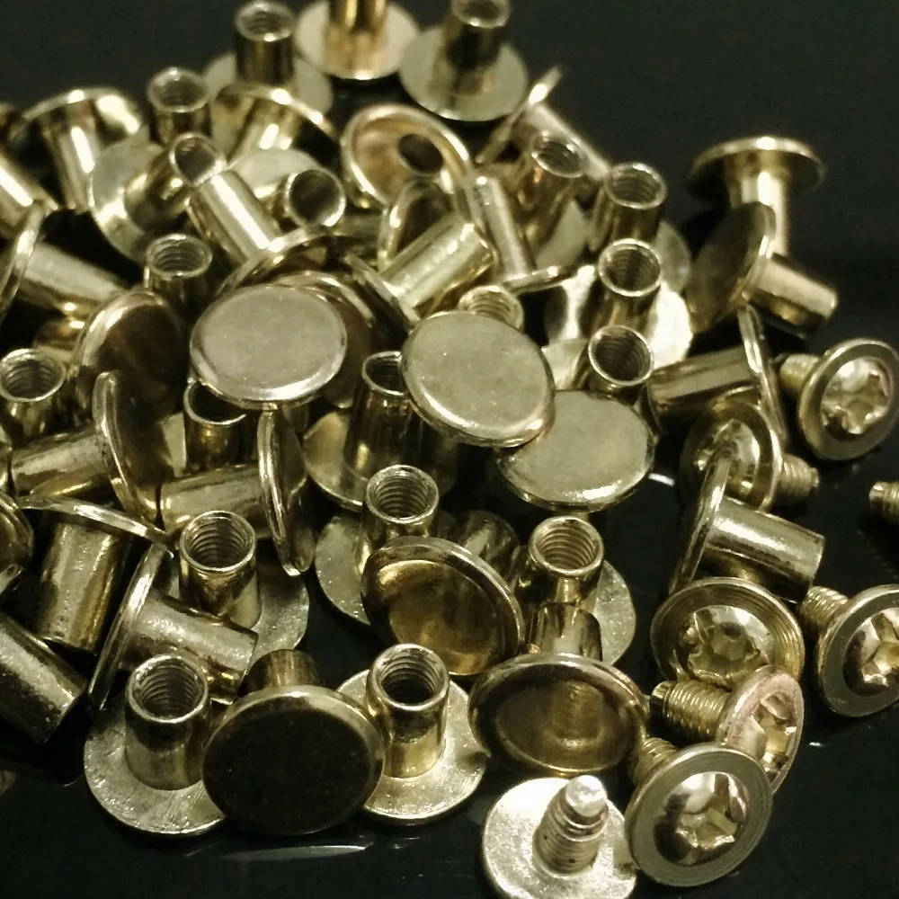 100 наборов 8x7 мм светлые Золотые круглые плоские металлические штифты заклепки