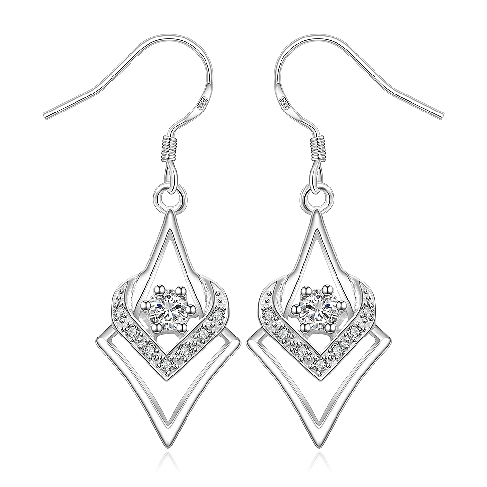 

Heart-shaped silver white zircon trade earrings standard 925 pure silver ear hook jewelry accessories