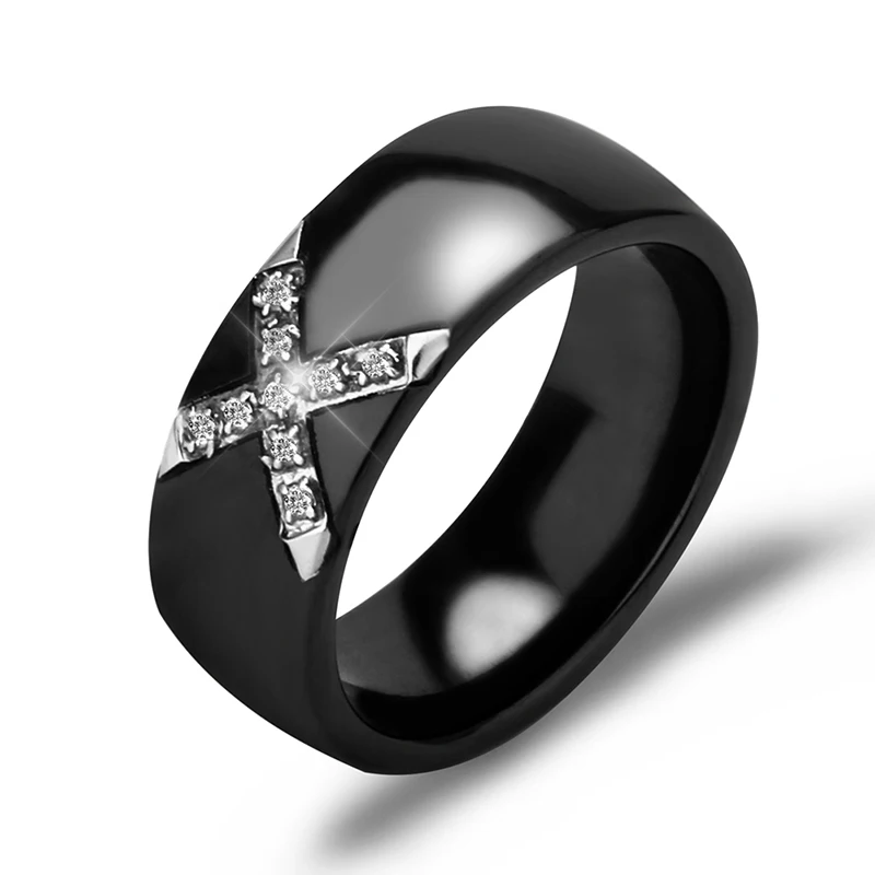 Мужское кольцо с кристаллом ААА керамическое крестом 8 мм X для свадьбы anillo