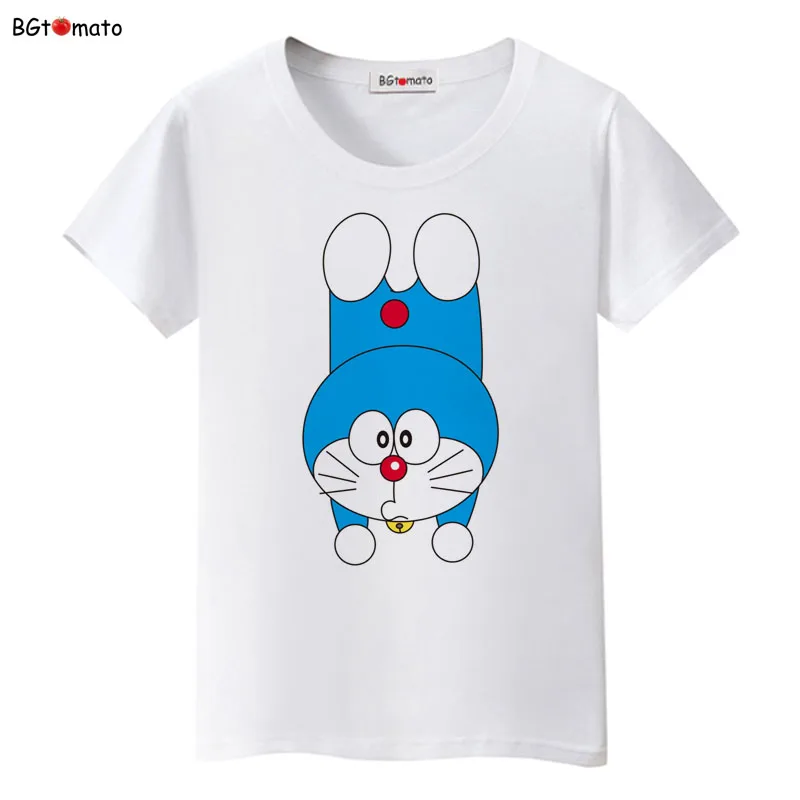 Футболка bgtomato Doraemon женская рубашка с милым мультяшным принтом детства брендовые