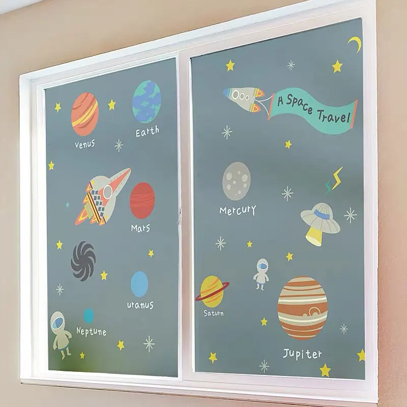

Planet window film decals stained glass sticker static cling privacy custom size bathroom door kids room Pet store home decor
