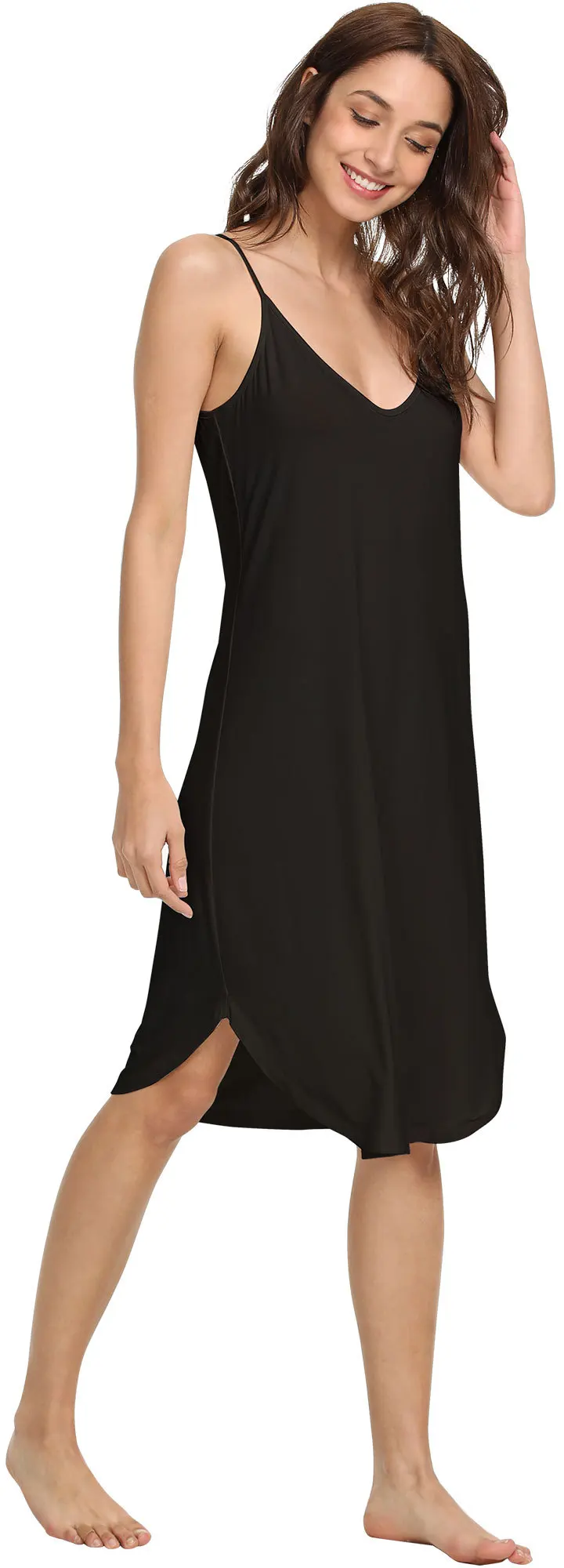 Женская летняя ночная рубашка свободного размера плюс с тонкими лямками